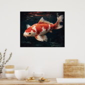 Lebendiger Roter und Weißer Koi-Fisch Poster (Küche)