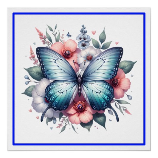 Lebendiger Schmetterlings-Blumenstrauß Art-96283 Poster (Vorderseite)