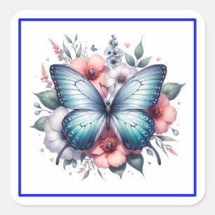 Lebendiger Schmetterlings-Blumenstrauß Art-96283 Quadratischer Aufkleber