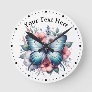Lebendiger Schmetterlings-Blumenstrauß Art-96283 Runde Wanduhr