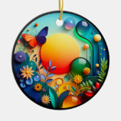 Lebendiger Schmetterlings-Fantasiegarten Keramik Ornament (Vorne)