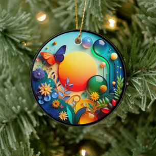 Lebendiger Schmetterlings-Fantasiegarten Keramik Ornament