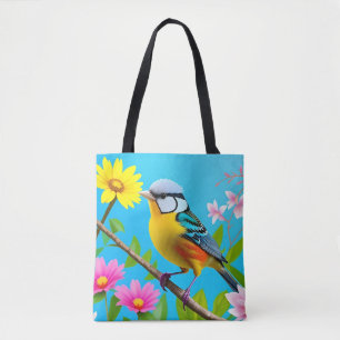 Lebendiger Singvogel auf einem blühenden Ast Tasche