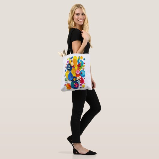 Lebendiger Sommer Botanischer Abstrakter Pop-Art Tasche (Am Model)