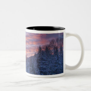 Lebendiger Sonnenuntergang malt den Himmel über wi Zweifarbige Tasse