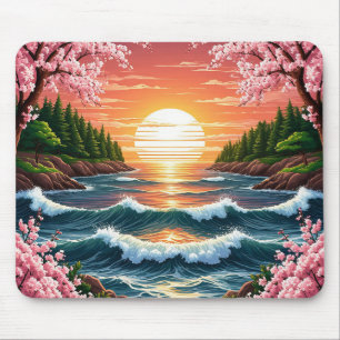 Lebendiger Sonnenuntergang über den Ozeanwellen Mousepad
