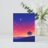 Lebendiger Sonnenuntergangsbaum und Blutmond Postkarte (Stehend Vorderseite)