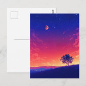 Lebendiger Sonnenuntergangsbaum und Blutmond Postkarte (Vorne/Hinten)