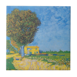 Lebendiger sonniger Weg & Gelbes Haus von Van Gogh Fliese