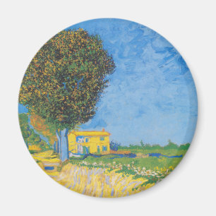 Lebendiger sonniger Weg und gelbes Haus von Van Go Magnet