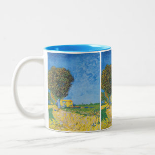 Lebendiger sonniger Weg und gelbes Haus von Van Go Zweifarbige Tasse