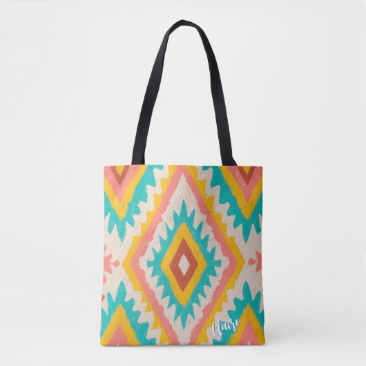 Lebendiger Stamm, kühnes geometrisches Boho-Muster Tasche (Vorderseite)