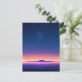 Lebendiger Sternenhimmel am Berghorizont Postkarte (Stehend Vorderseite)