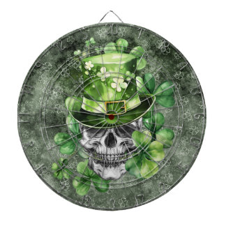 Lebendiger Totenkopf mit grüner Hut-Illustration Dartscheibe