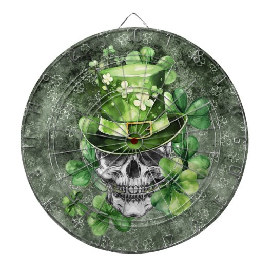 Lebendiger Totenkopf mit grüner Hut-Illustration Dartscheibe (vorne)