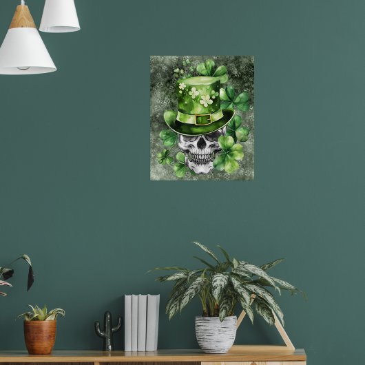 Lebendiger Totenkopf mit grüner Hut-Illustration Poster (Wohnzimmer 1)
