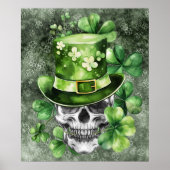 Lebendiger Totenkopf mit grüner Hut-Illustration Poster (Vorne)