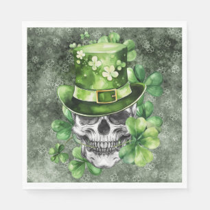 Lebendiger Totenkopf mit grüner Hut-Illustration Serviette