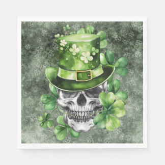 Lebendiger Totenkopf mit grüner Hut-Illustration Serviette