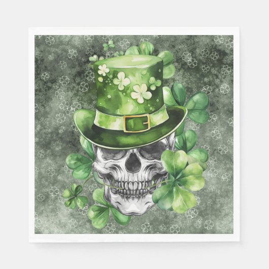 Lebendiger Totenkopf mit grüner Hut-Illustration Serviette (Vorderseite)