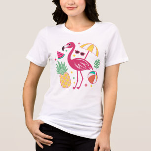 Lebendiger Tropischer Sommer Flamingo & Ananas Str Tri-Blend Shirt