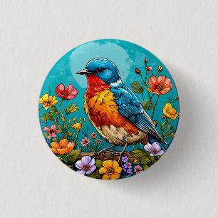 Lebendiger und farbenfroher Vogel Button