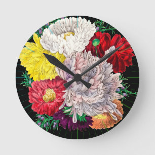 Lebendiger Vintage-Blumenstrauß aus Wildblumen Runde Wanduhr