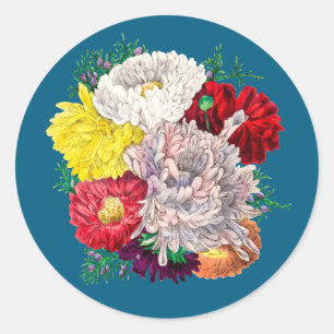 Lebendiger Vintage-Blumenstrauß aus Wildblumen Runder Aufkleber