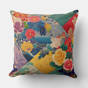 Lebendiger Vintage-Japanischer Kimono Floral Kissen