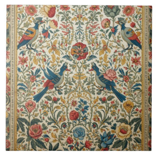 Lebendiger Vintage-Vogel- und Blumengarten Fliese