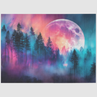 Lebendiger Vollmond, der über einen Walddekoutseit Seidenpapier