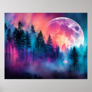 Lebendiger Vollmond steigt über einem traumhaften  Poster