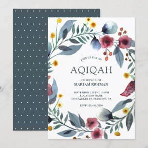 Lebendiger Wasserfarben-Blumenkranz Aqiqah Einladung