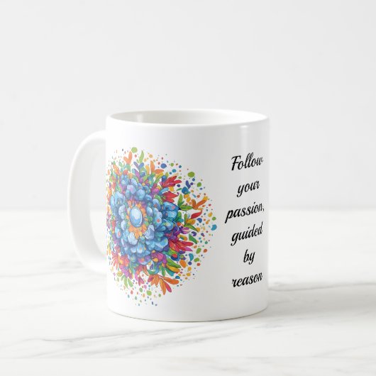 Lebendiger Wasserfarben-Blumenstrauß in Blau Kaffeetasse (Vorderseite Links)