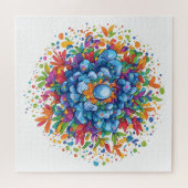 Lebendiger Wasserfarben-Blumenstrauß in Blau Puzzle (Horizontal)
