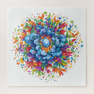 Lebendiger Wasserfarben-Blumenstrauß in Blau Puzzle