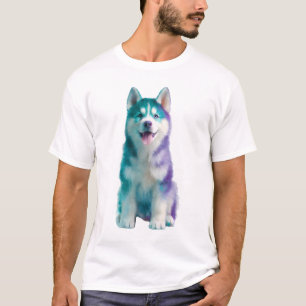 Lebendiger Wasserfarben-Galaxie-Husky-Welpe Männer T-Shirt