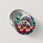 Lebendiger Wasserfarben-Igel mit Herbstäpfeln Button (Vorne & Hinten)