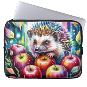 Lebendiger Wasserfarben-Igel mit Herbstäpfeln Laptopschutzhülle