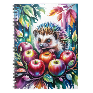 Lebendiger Wasserfarben-Igel mit Herbstäpfeln Notizblock