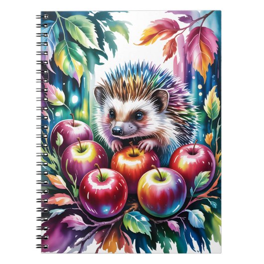 Lebendiger Wasserfarben-Igel mit Herbstäpfeln Notizblock (Vorderseite)