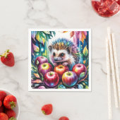 Lebendiger Wasserfarben-Igel mit Herbstäpfeln Serviette (Beispiel)