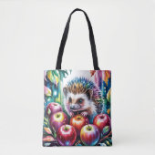 Lebendiger Wasserfarben-Igel mit Herbstäpfeln Tasche (Vorderseite)