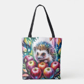 Lebendiger Wasserfarben-Igel mit Herbstäpfeln Tasche (Rückseite)