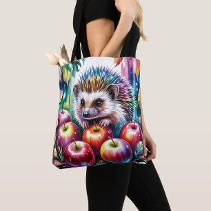 Lebendiger Wasserfarben-Igel mit Herbstäpfeln Tasche