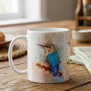 Lebendiger Wasserfarben-Kolibri auf einem Ast Kaffeetasse