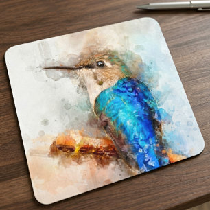 Lebendiger Wasserfarben-Kolibri auf einem Ast Mousepad