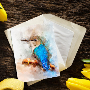 Lebendiger Wasserfarben-Kolibri auf einem Ast Postkarte