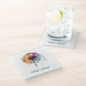 Lebendiger Wasserfarben-Löwenzahn, individuell Glasuntersetzer (Schrägansicht)