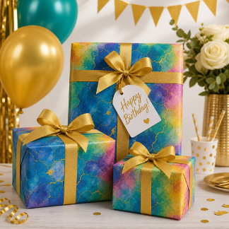 Lebendiger Wasserfarben-Regenbogen mit goldenen Ad Geschenkpapier